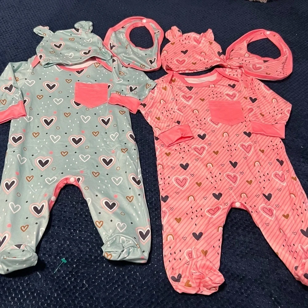 Heart Pattern Kids Pajama Set - Pink and Blue